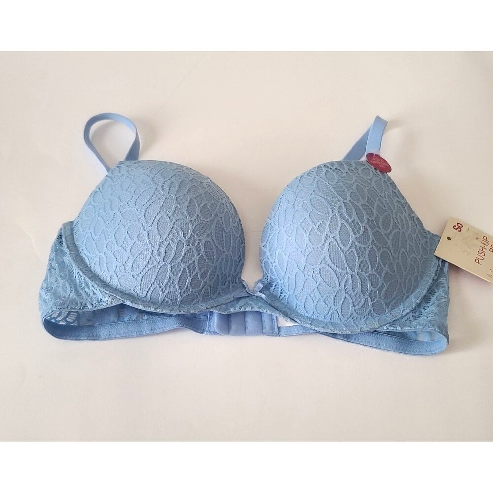 Juniors SO Intimates Convertible Lace Push-Up Bra 34C Blue Plunge Padded NWT